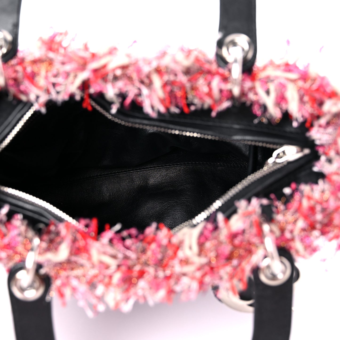 Tweed Fringe Cannage Embroidered Medium Lady Dior Pink Black Multicolor