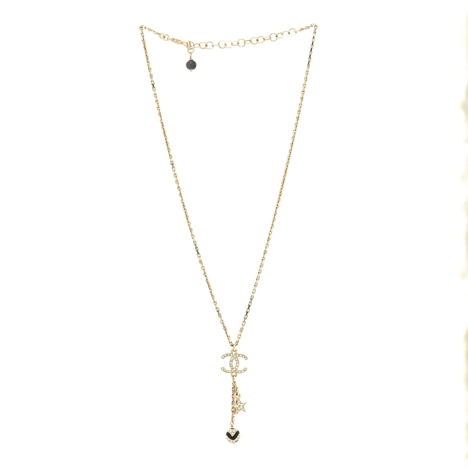 Chanel Crystal Star CC Drop Pendant Necklace Black Gold 3 of 5