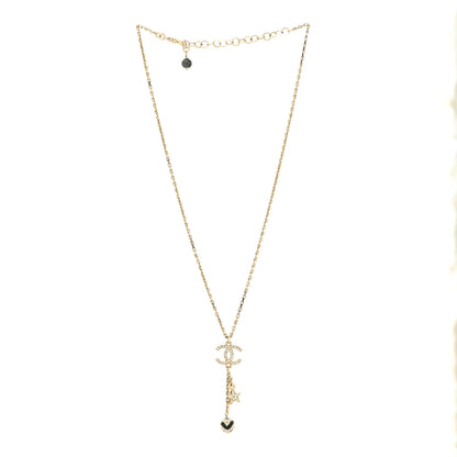 Chanel Crystal Star CC Drop Pendant Necklace Black Gold 3 of 5