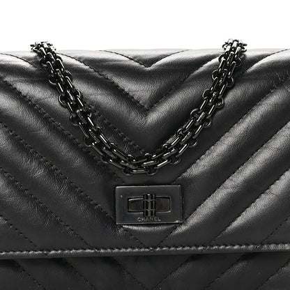 Chanel Aged Calfskin Chevron Quilted Reissue 2.55 Square Wallet On Chain WOC So Black 8 of 10