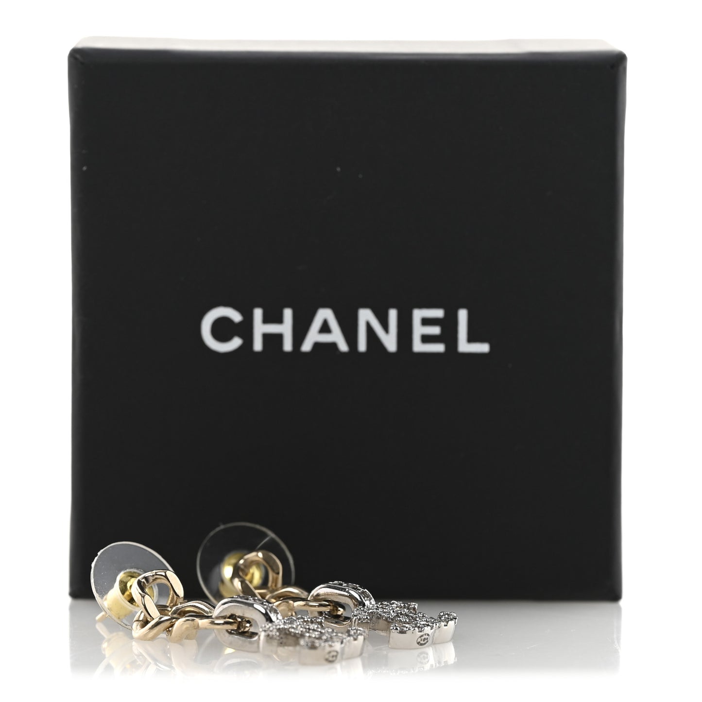 Metal Crystal CC Chain Drop Earrings Gold