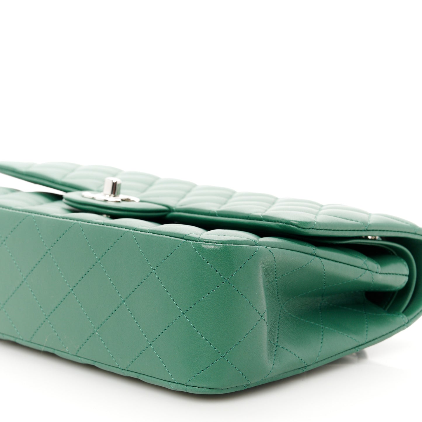 Lambskin Quilted Medium Double Flap Green