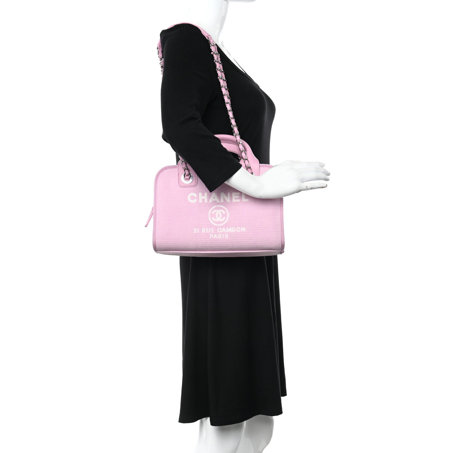 Chanel Canvas Deauville Small Bowling Bag Pink 2 of 10