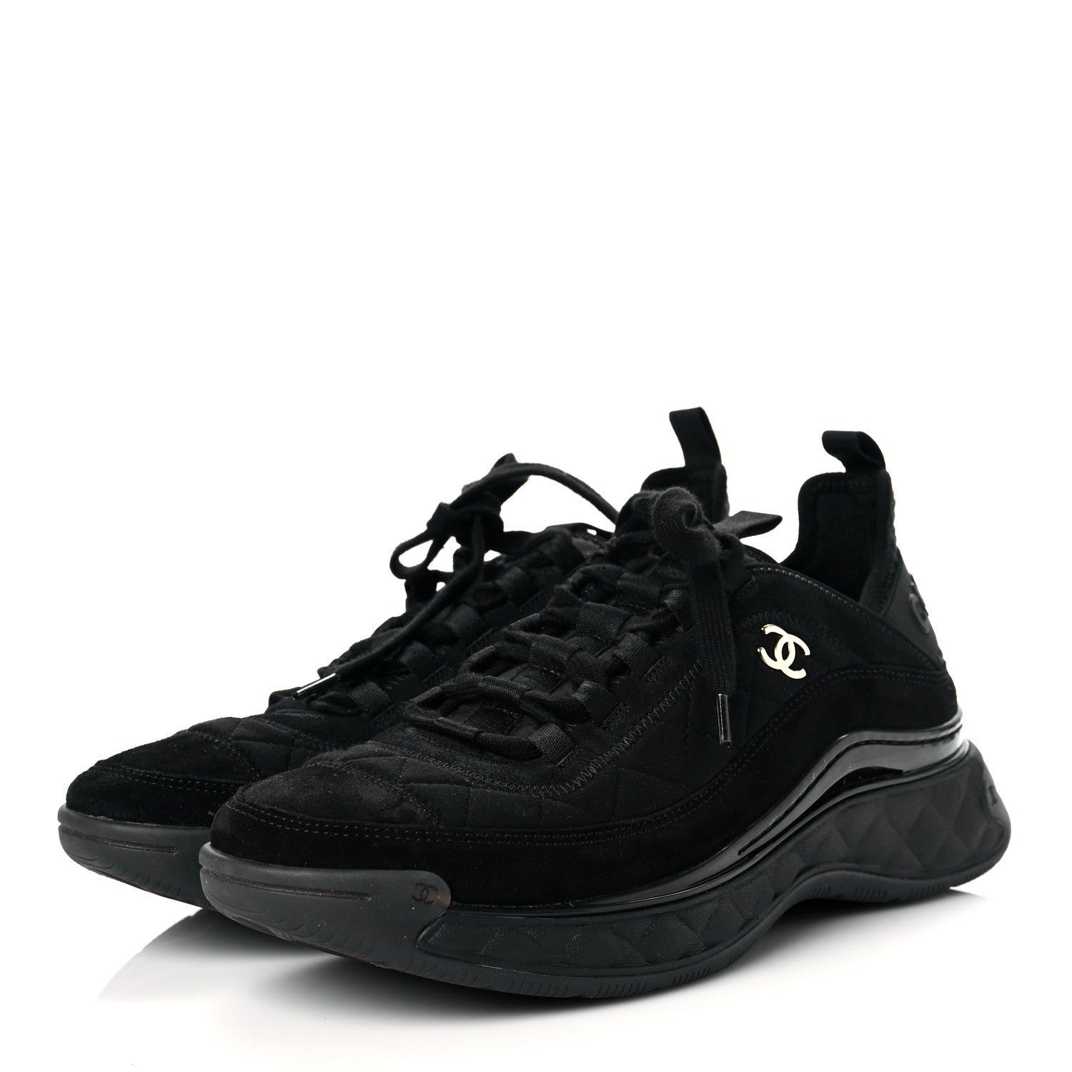 Chanel Suede Calfskin Mixed Fibers CC Sneakers 40 Black 3 of 10