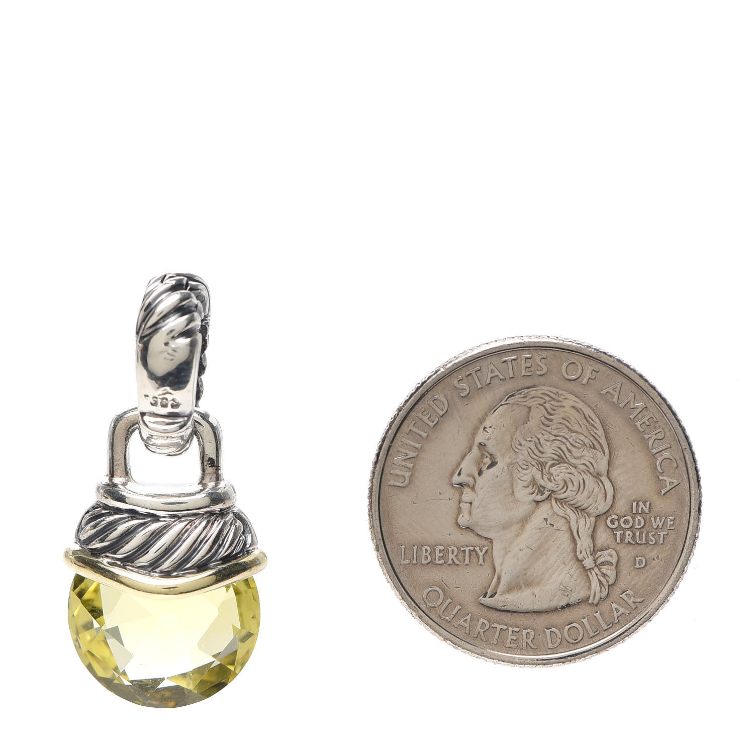 David Yurman Sterling Silver 14K Yellow Gold Lemon Citrine 10mm Acorn Pendant 2 of 3