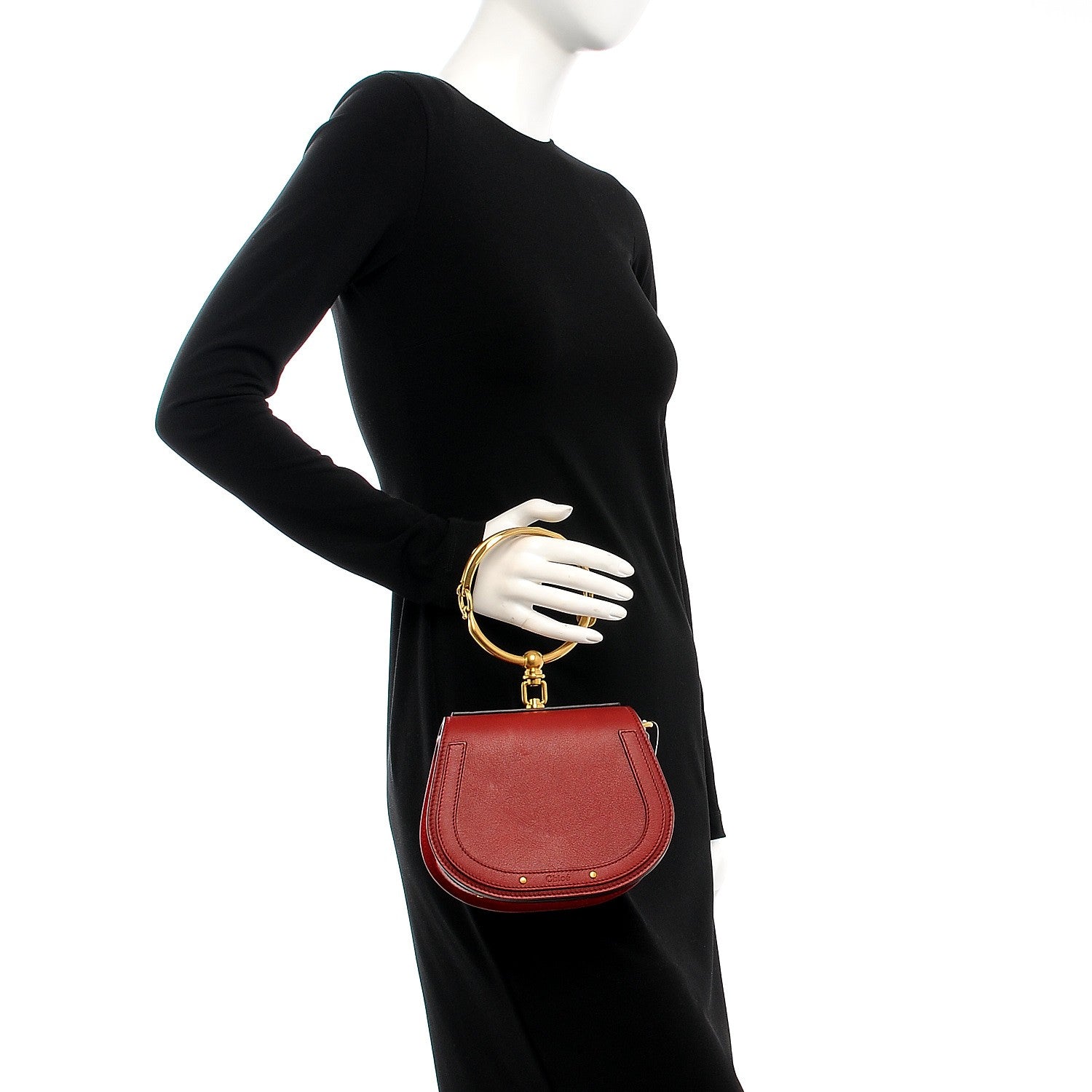 Chloe Calfskin Suede Small Nile Bracelet Bag Intense Red 3 of 9