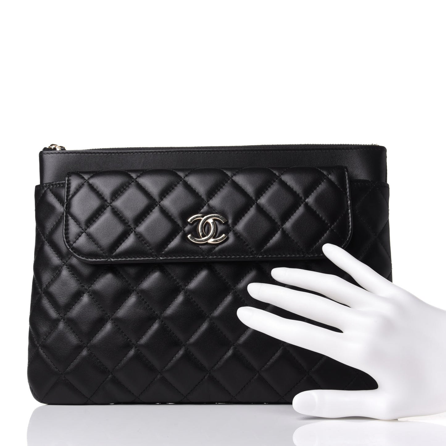 Lambskin Quilted Medium Flap Cosmetic Case Black