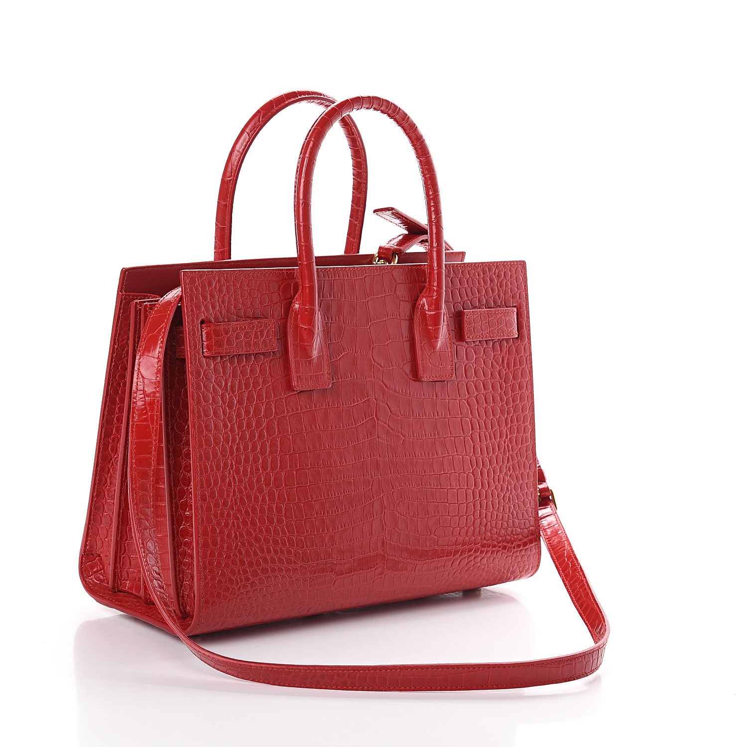 Saint Laurent Calfskin Crocodile Embossed Baby Sac De Jour Red 2 of 8