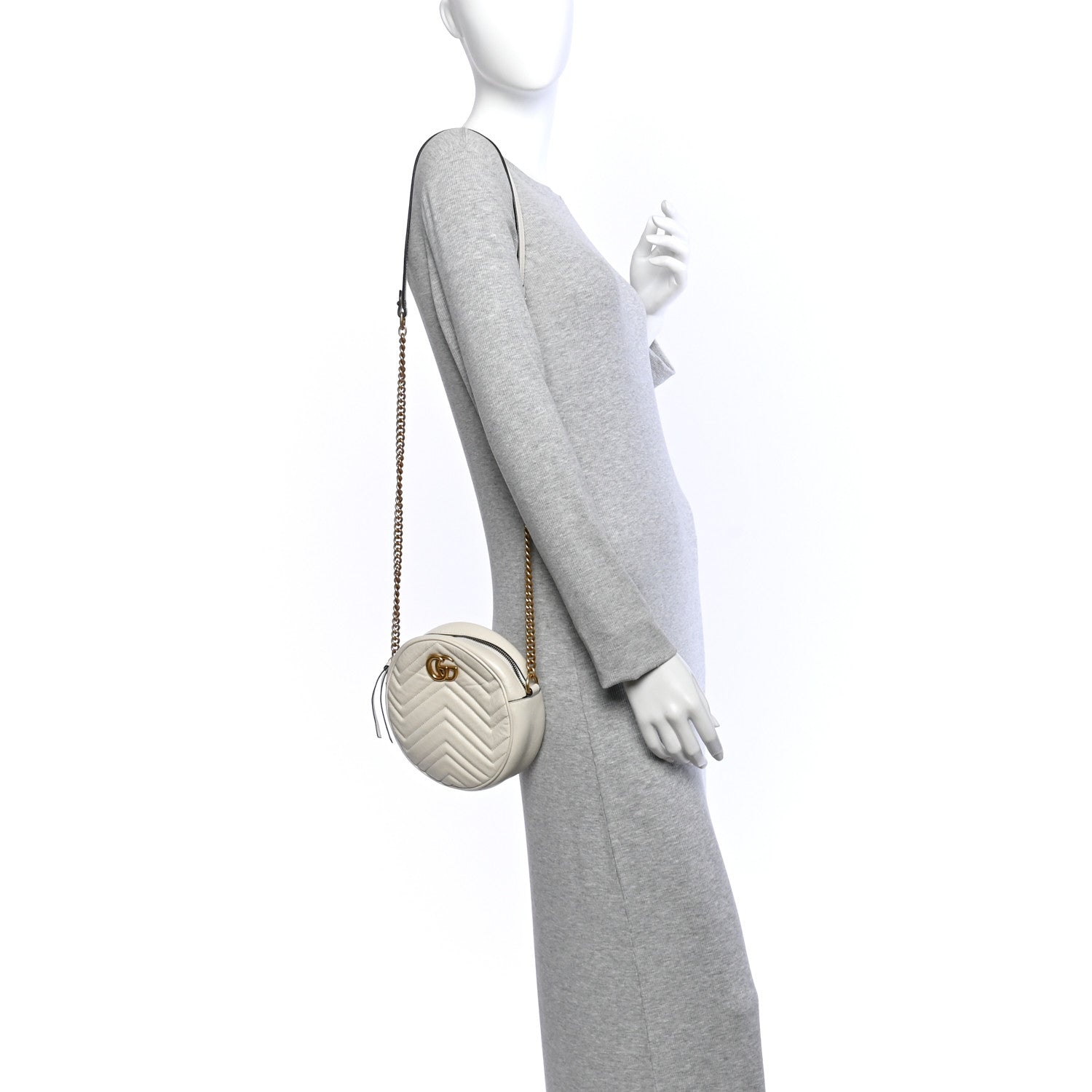 Gucci Calfskin Matelasse Mini GG Marmont Round Shoulder Bag White White 2 of 10