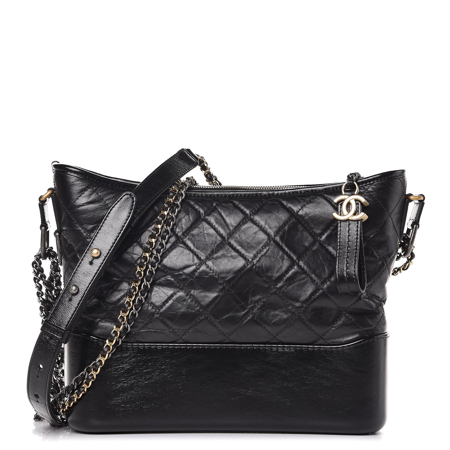 Aged Calfskin Quilted Medium Gabrielle Hobo Black