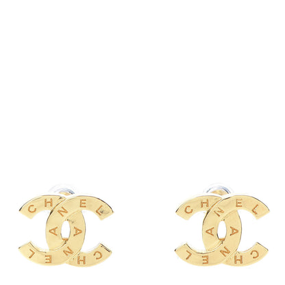 Chanel Metal CC Paris Button Stud Earrings Gold 1 of 5