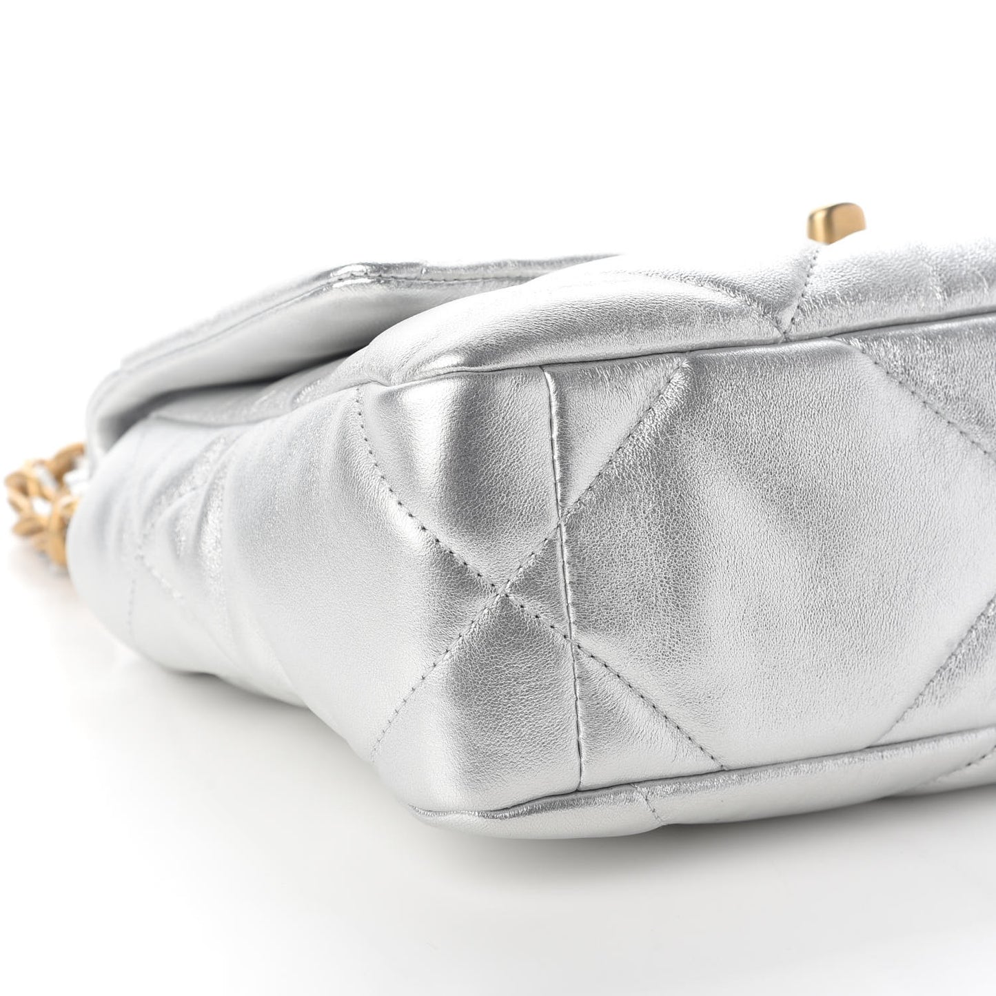 Metallic Lambskin Quilted Medium Chanel 19 Flap Silver