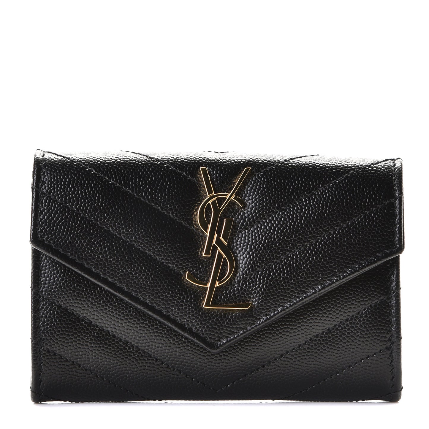 Grain De Poudre Matelasse Chevron Small Monogram Envelope Wallet Black