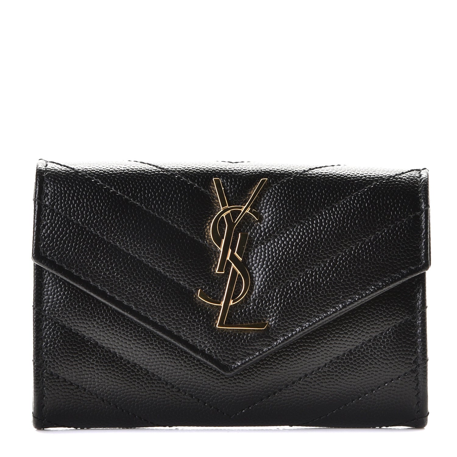 Saint Laurent Grain De Poudre Matelasse Chevron Small Monogram Envelope Wallet Black 1 of 8