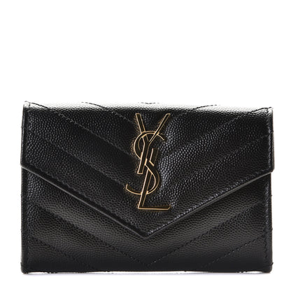 Saint Laurent Grain De Poudre Matelasse Chevron Small Monogram Envelope Wallet Black 1 of 8