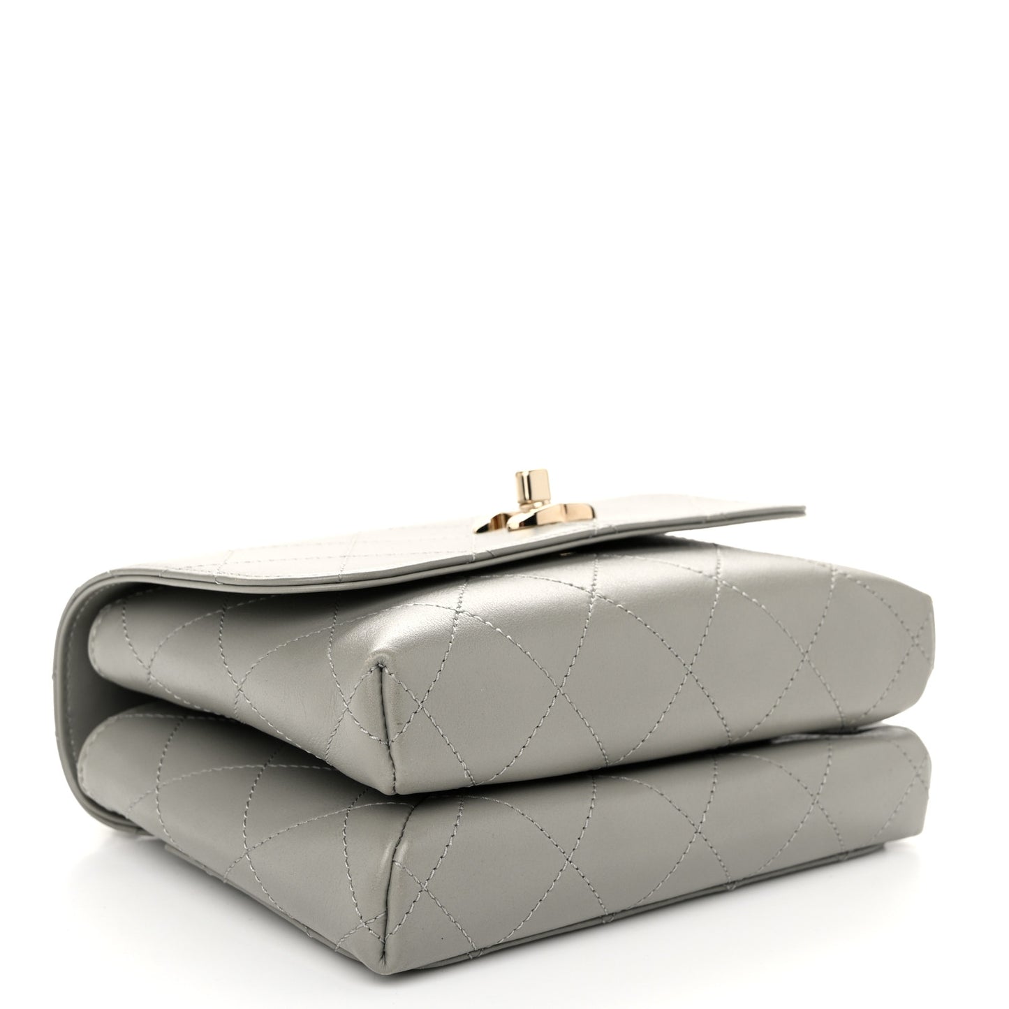 Calfskin Quilted Small Double Pocket Top Handle Flap Grey