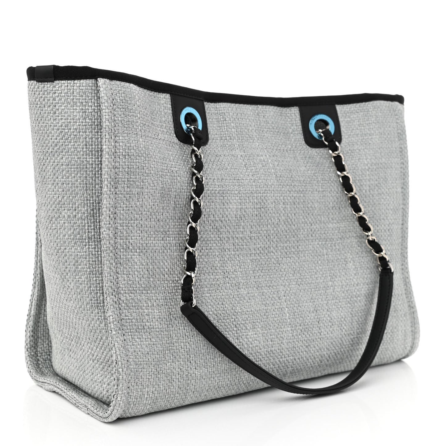 Woven Straw Raffia Small Deauville Tote Grey