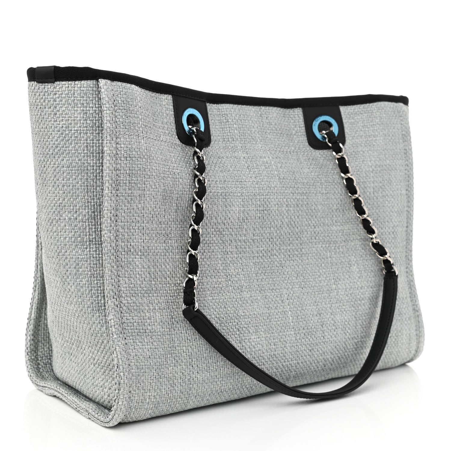 Chanel Woven Straw Raffia Small Deauville Tote Grey 2 of 10