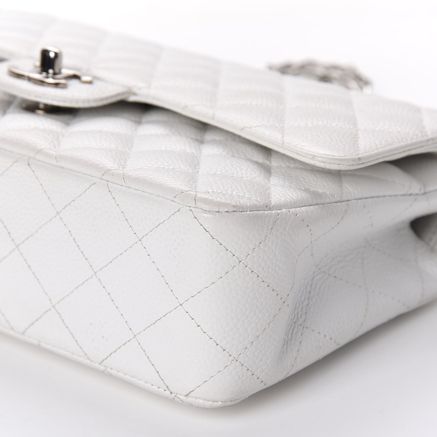 Caviar Quilted Medium Double Flap White