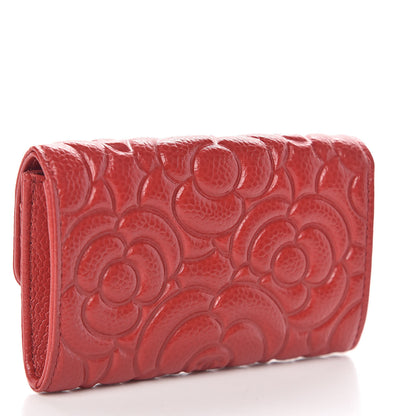 Chanel Caviar Camellia Embossed Card Holder Wallet Red 3 of 9