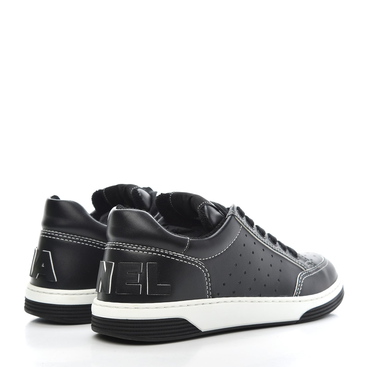 Calfskin Womens Logo Sneakers 38 Black White