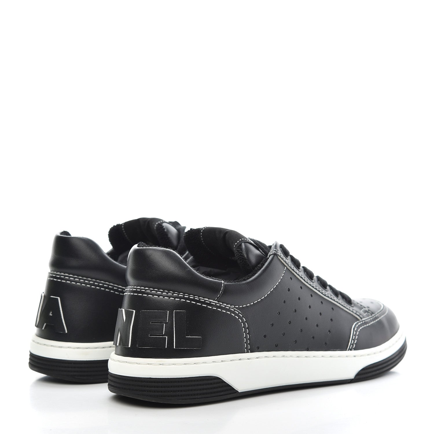 Chanel Calfskin Womens Logo Sneakers 38 Black White 4 of 8