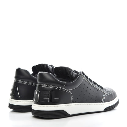 Chanel Calfskin Womens Logo Sneakers 38 Black White 4 of 8