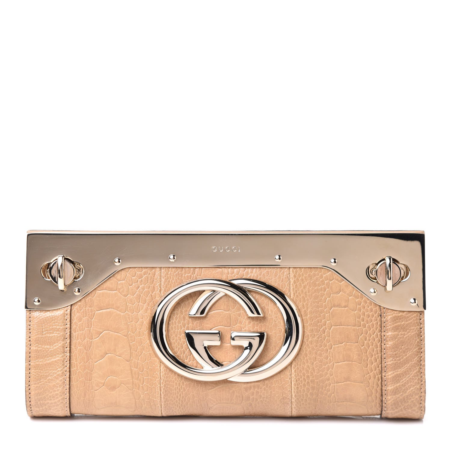 Gucci Ostrich Leg Britt Starlight Clutch Beige 1 of 10