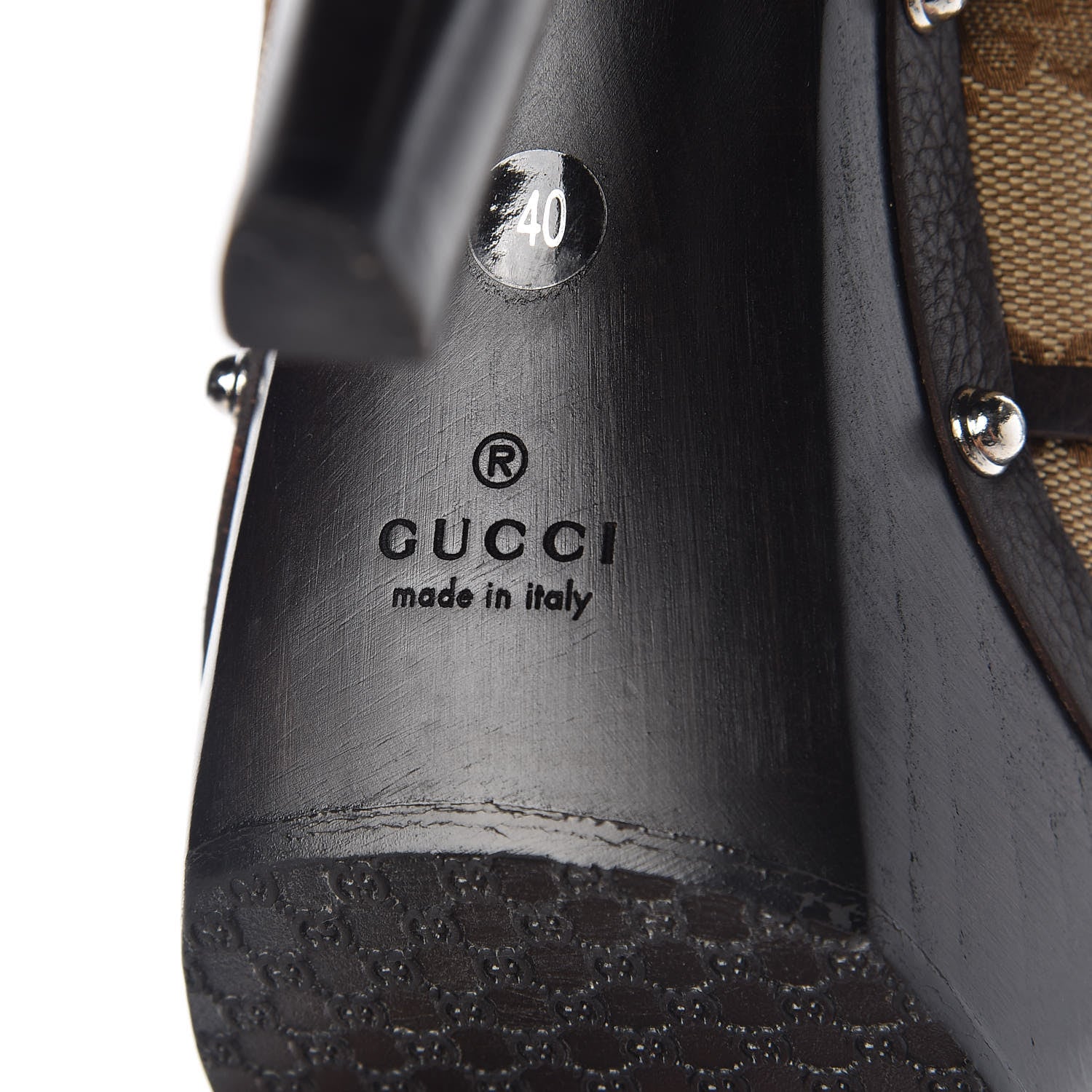 Gucci Monogram Cellarius Soft Calfskin Icon Bit Platform Clog High Heel Slide Sandals 40 Beige Ebony Cocoa 11 of 12