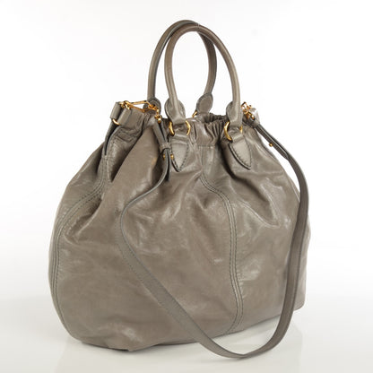 Miu Miu Vitello Lux Gathered Shopper Tote Astro 3 of 8