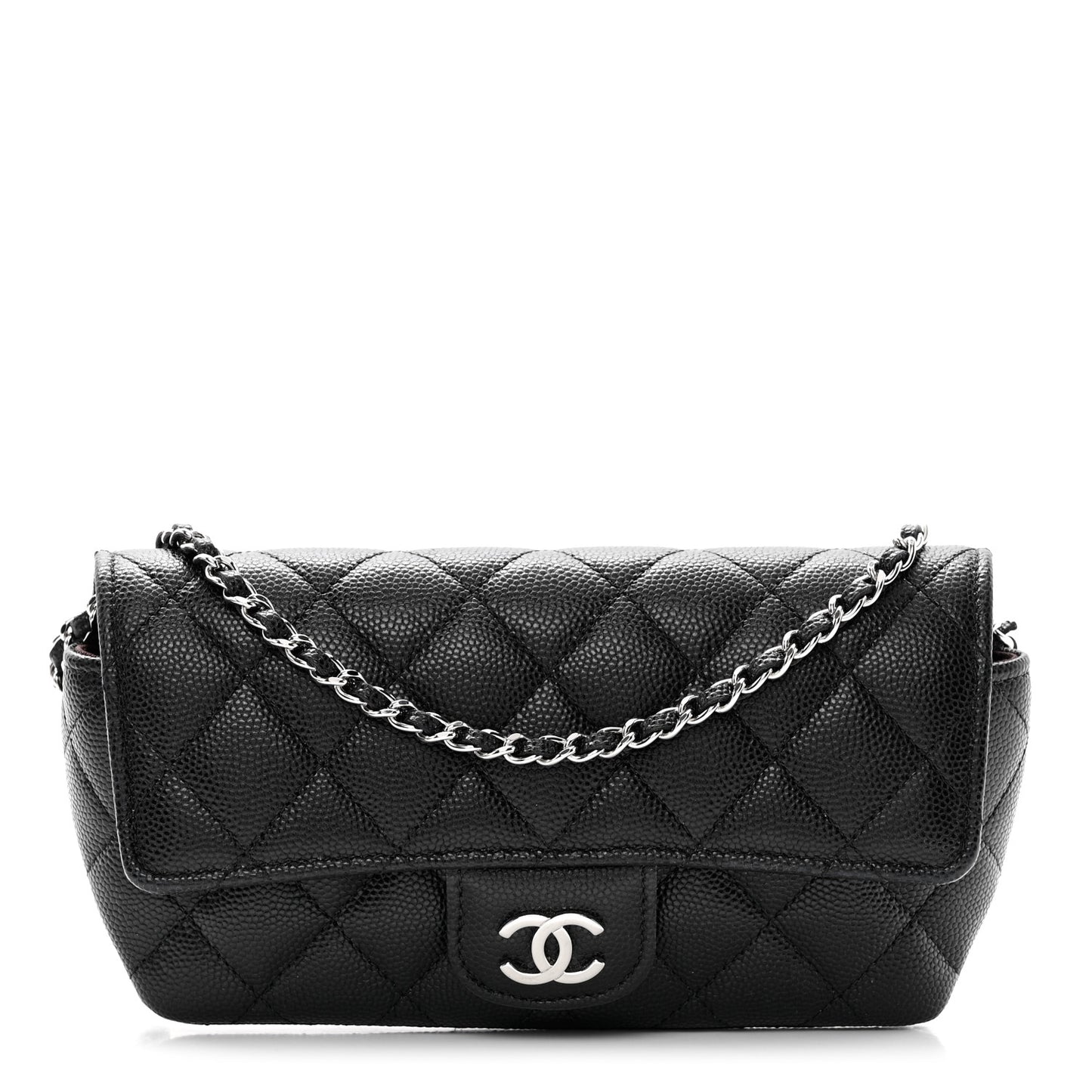 Caviar Quilted Glasses Case With Chain Black