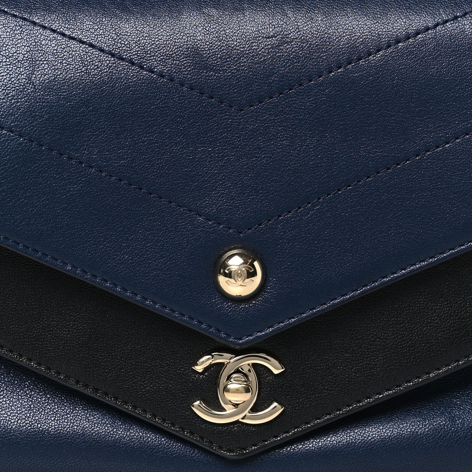 Chanel Sheepskin Chevron Quilted Mini Double Chevron Flap Navy Black 8 of 10