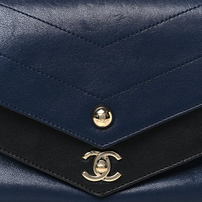 Chanel Sheepskin Chevron Quilted Mini Double Chevron Flap Navy Black 8 of 10