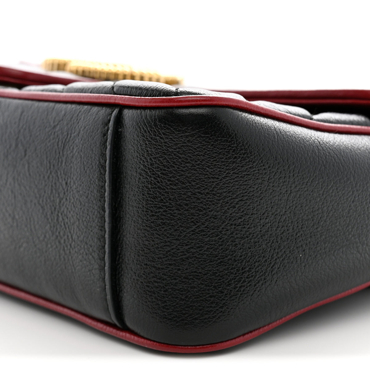 Vintage Effect Calfskin Matelasse Diagonal Small Torchon GG Marmont Shoulder Bag Black Romantic Cherry
