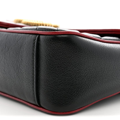 Gucci Vintage Effect Calfskin Matelasse Diagonal Small Torchon GG Marmont Shoulder Bag Black Romantic Cherry 10 of 11