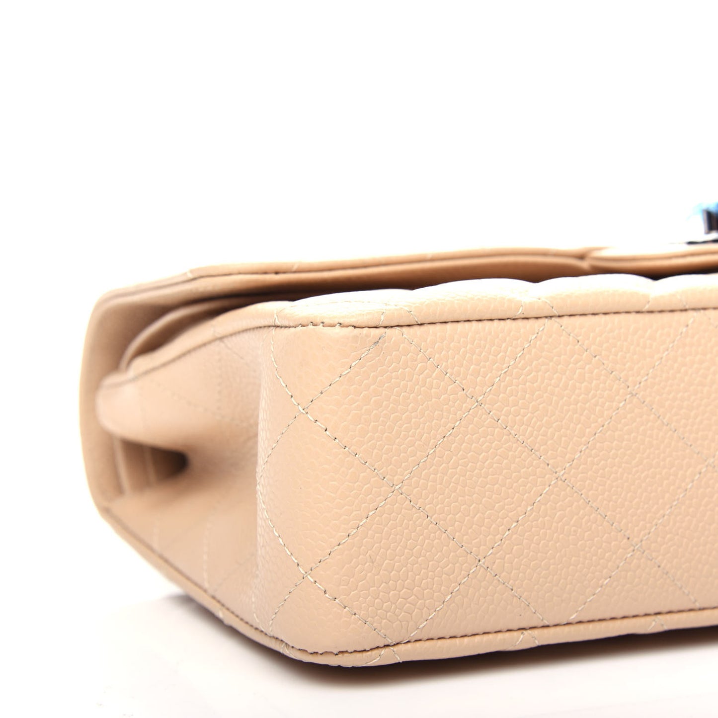 Caviar Quilted Medium Double Flap Beige