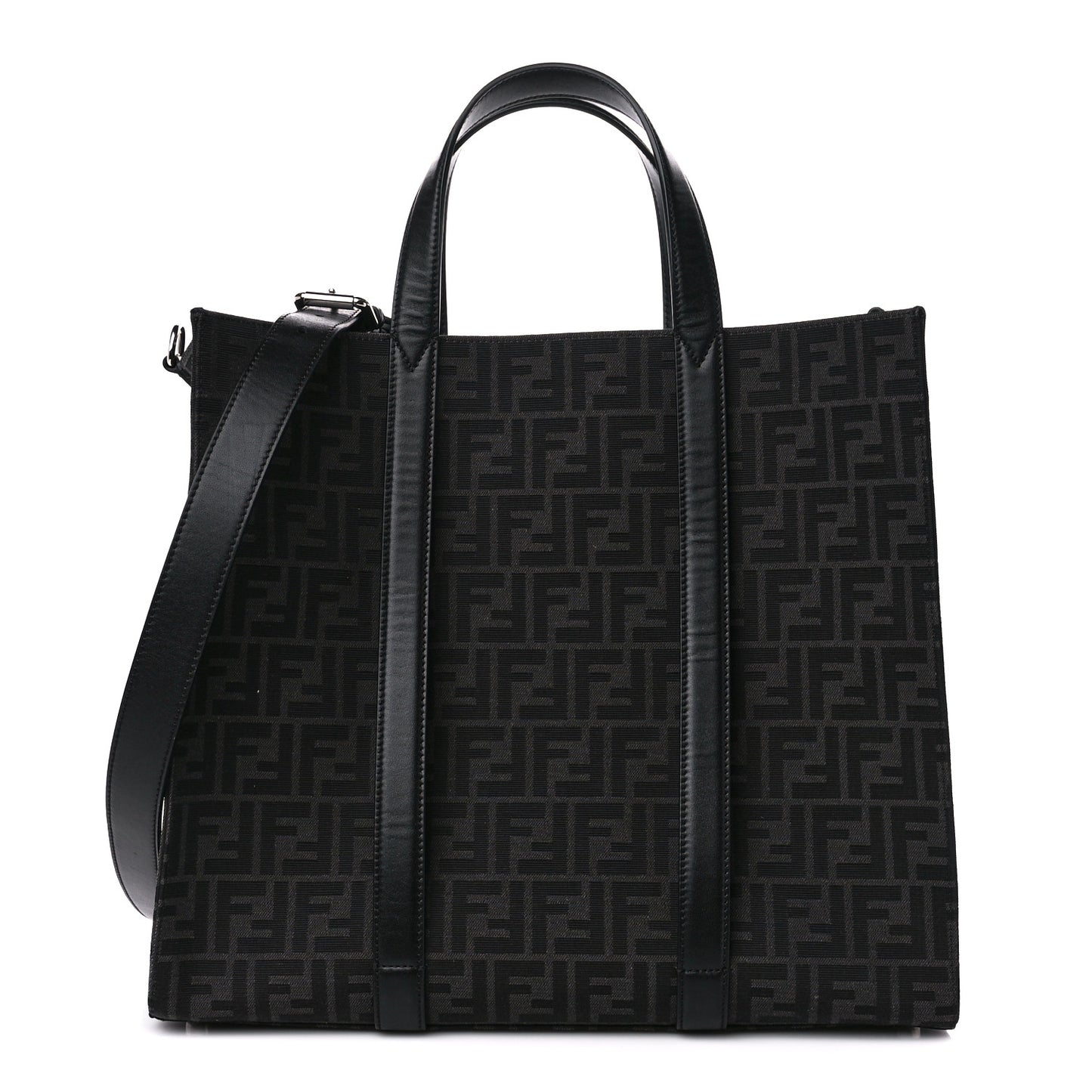 Recycled Fabric Jacquard Vitello Astro FF 1974 Shopping Tote Asfalto Black
