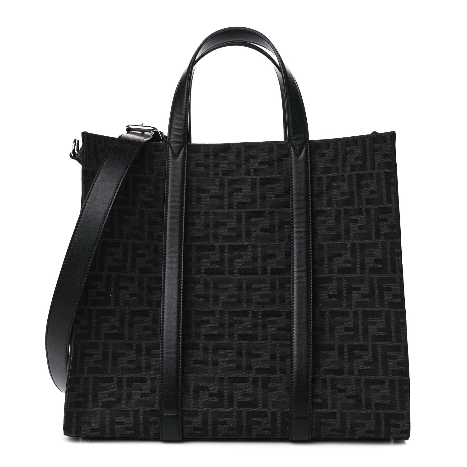 Fendi Recycled Fabric Jacquard Vitello Astro FF 1974 Shopping Tote Asfalto Black 1 of 10