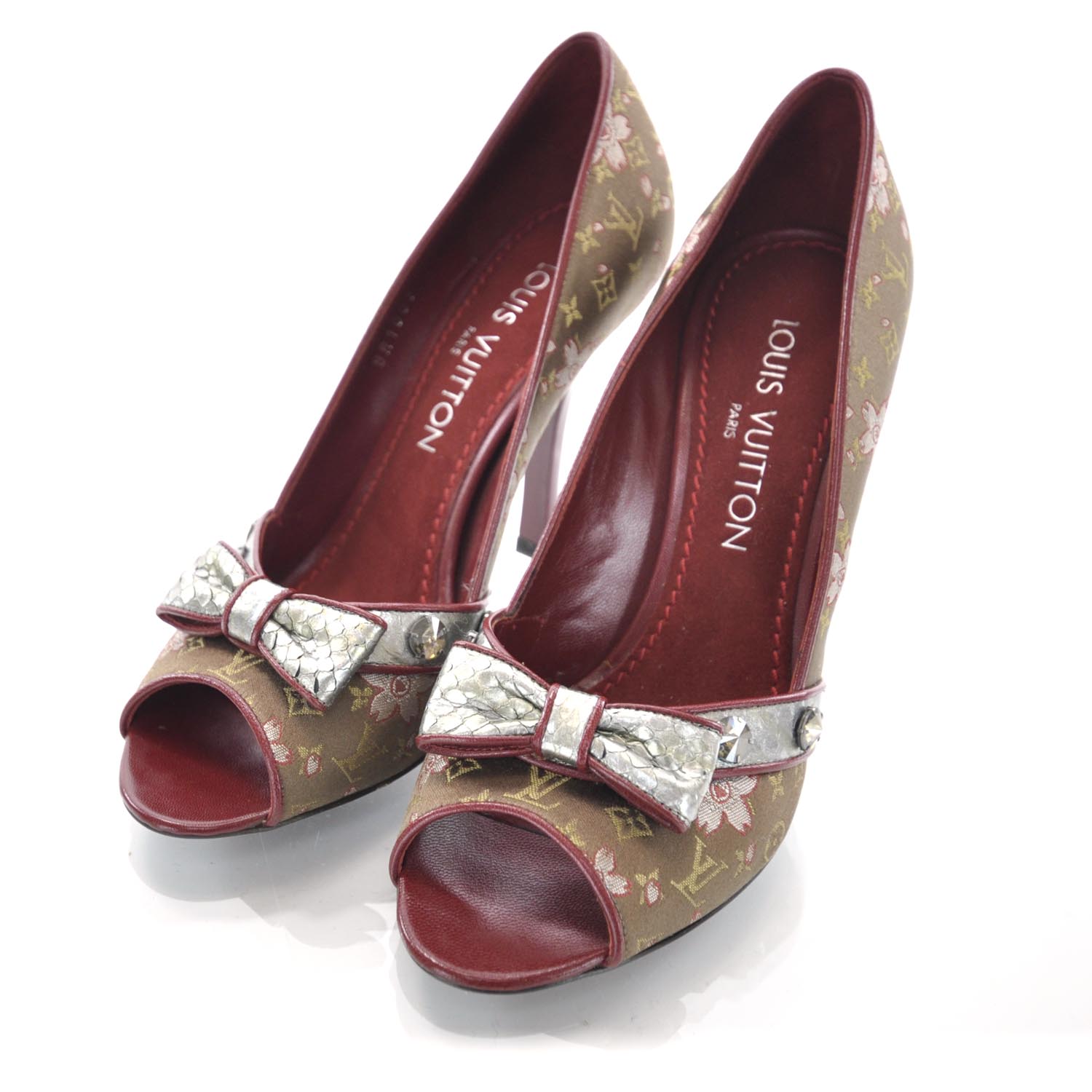 Louis Vuitton Satin Monogram Cherry Blossom Peep Toe Heels 36 4 of 9