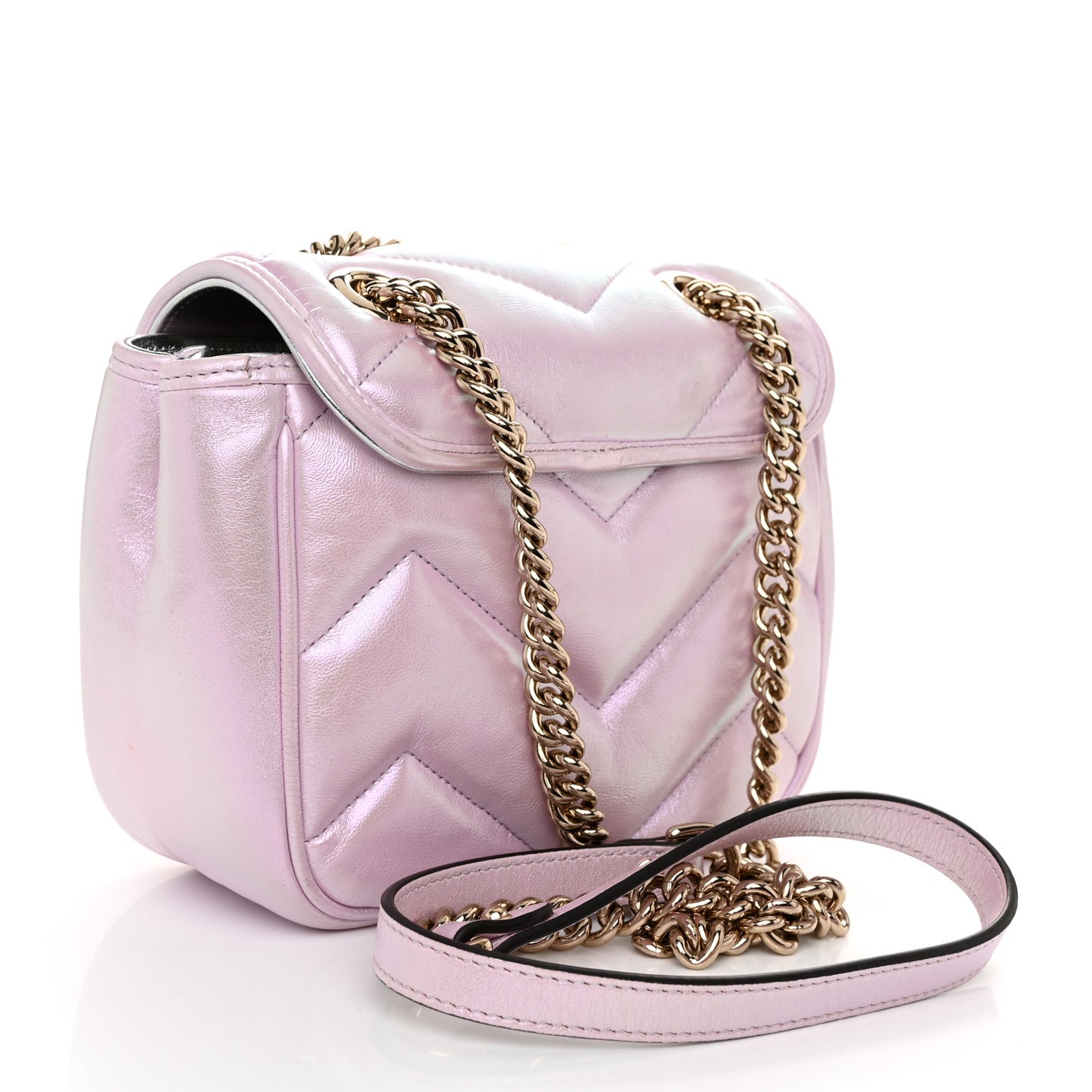 Iridescent Nappa Chevron Matelasse Mini GG Marmont Shoulder Bag Iridescent Escape Pink