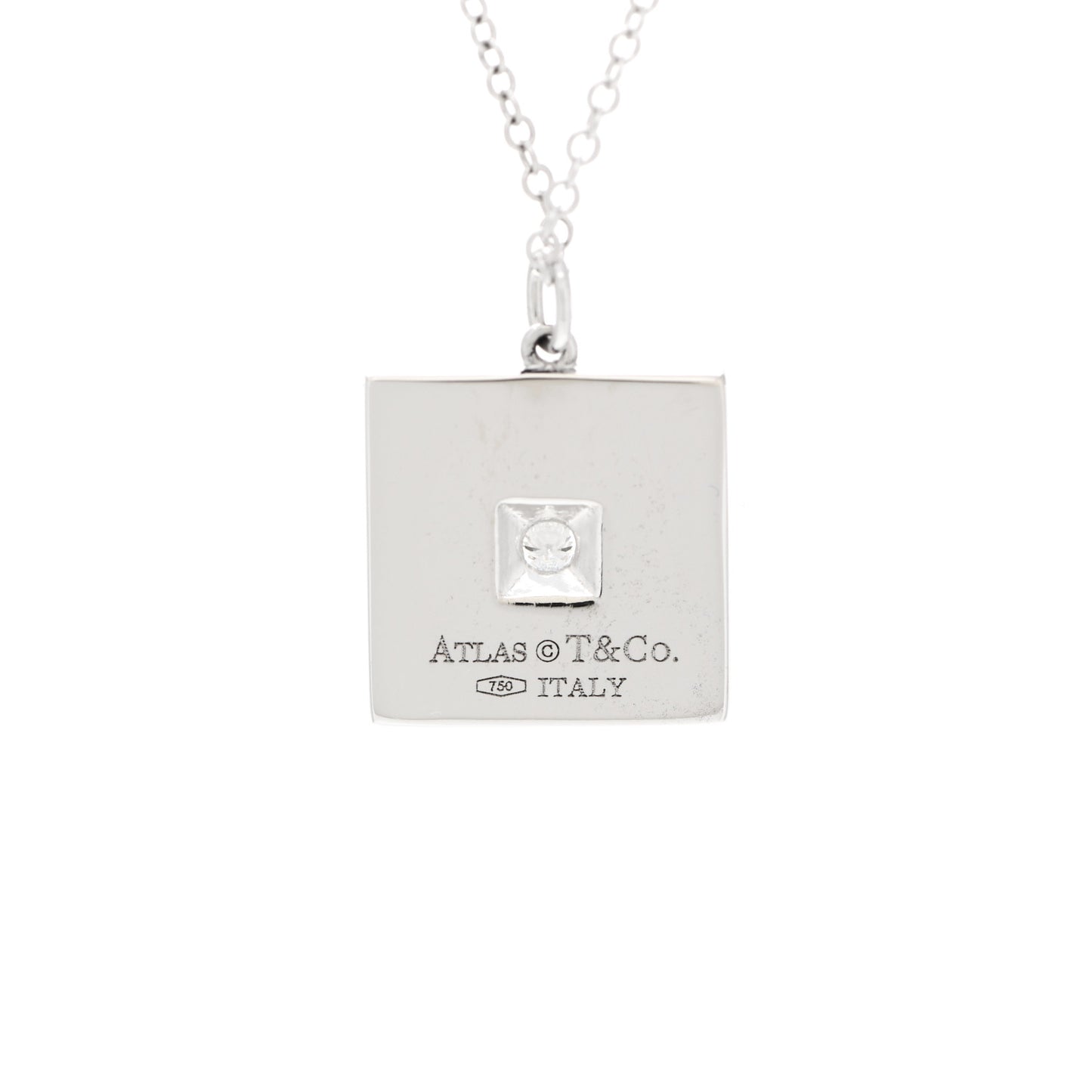 18K White Gold Diamond Atlas Square Pendant Necklace