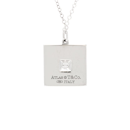Tiffany 18K White Gold Diamond Atlas Square Pendant Necklace 4 of 5