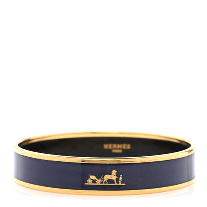 Hermes Enamel Printed Caleche Medium Bracelet 70 Navy Bleu 1 of 5