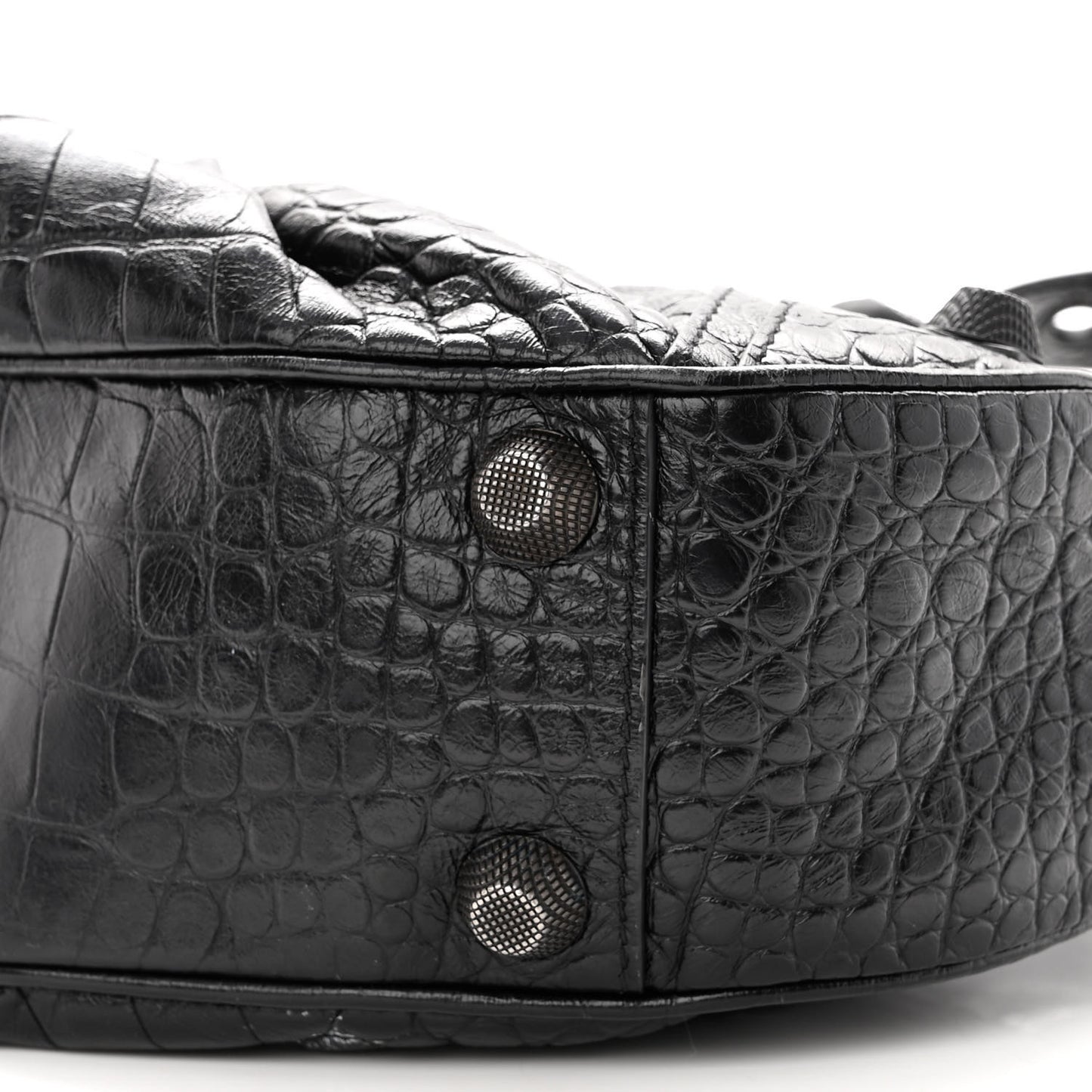 Extra Supple Calfskin Crocodile Embossed Monochrome Small Le Cagole Shoulder Bag Black