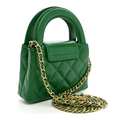 Chanel Shiny Aged Calfskin Quilted Mini Nano Kelly Shopper Green 2 of 9