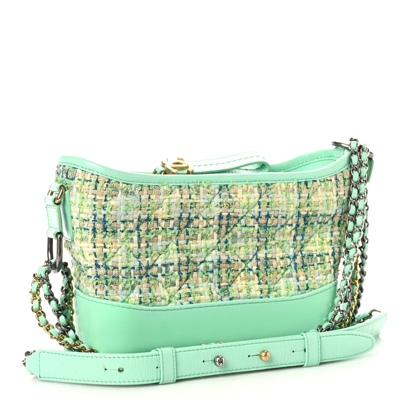 Tweed Calfskin Quilted Small Gabrielle Hobo Green