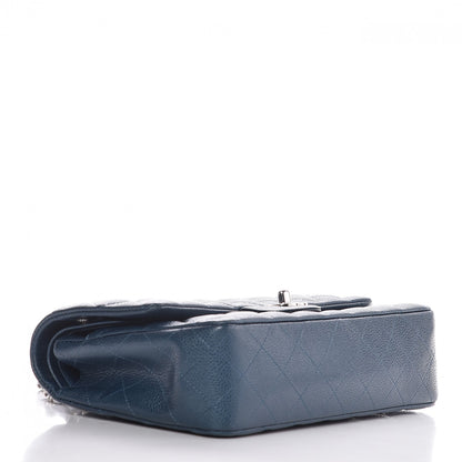 Chanel Metallic Caviar Quilted Medium Double Flap Dark Blue 4 of 10
