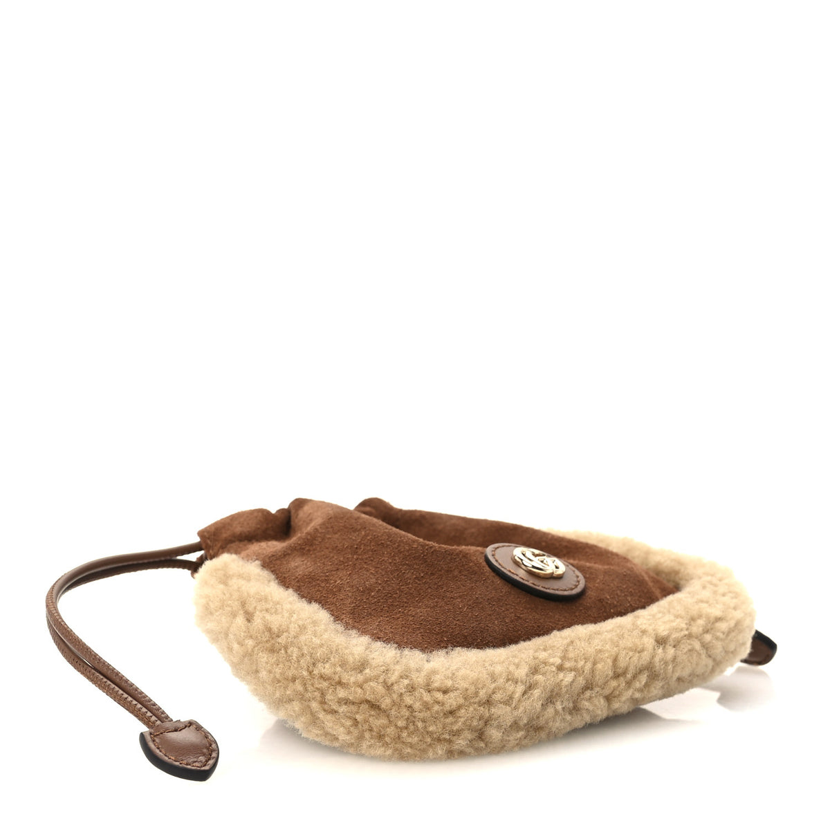 Suede Shearling Nano Pouch Keyring Bag Charm Brown