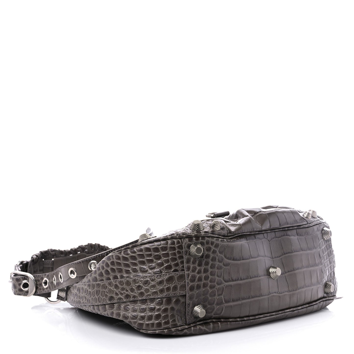 Extra Supple Calfskin Crocodile Embossed Medium Le Cagole Shoulder Bag Medium Grey