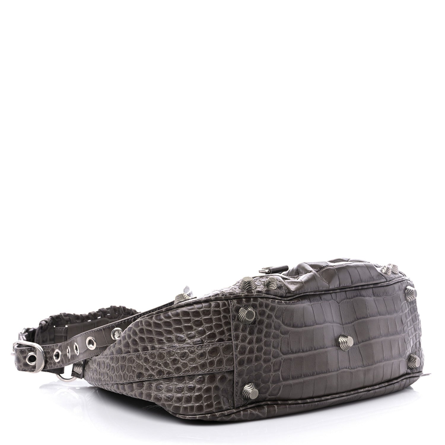 Balenciaga Extra Supple Calfskin Crocodile Embossed Medium Le Cagole Shoulder Bag Medium Grey 3 of 8